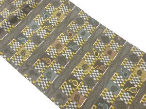 市松に瓢箪・独楽模様織出し名古屋帯